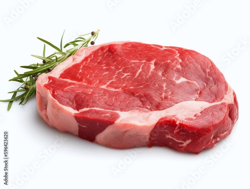 Raw beef steak with rosemary isolated on white background cutout.