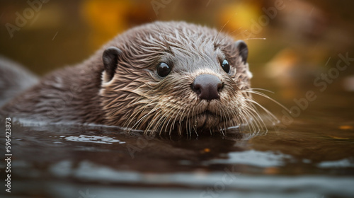 otter swimming in the river. Generative AI