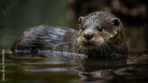 otter swimming in the river. Generative AI