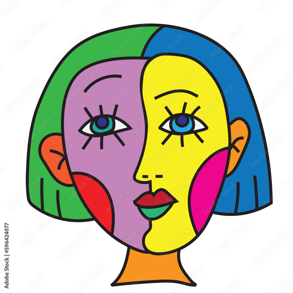 Naklejka premium Cubist portrait of a woman vector cartoon illustration