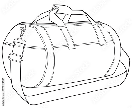 short and long handled cylinder type duffle bag flat sketch vector illustration technical cad drawing template