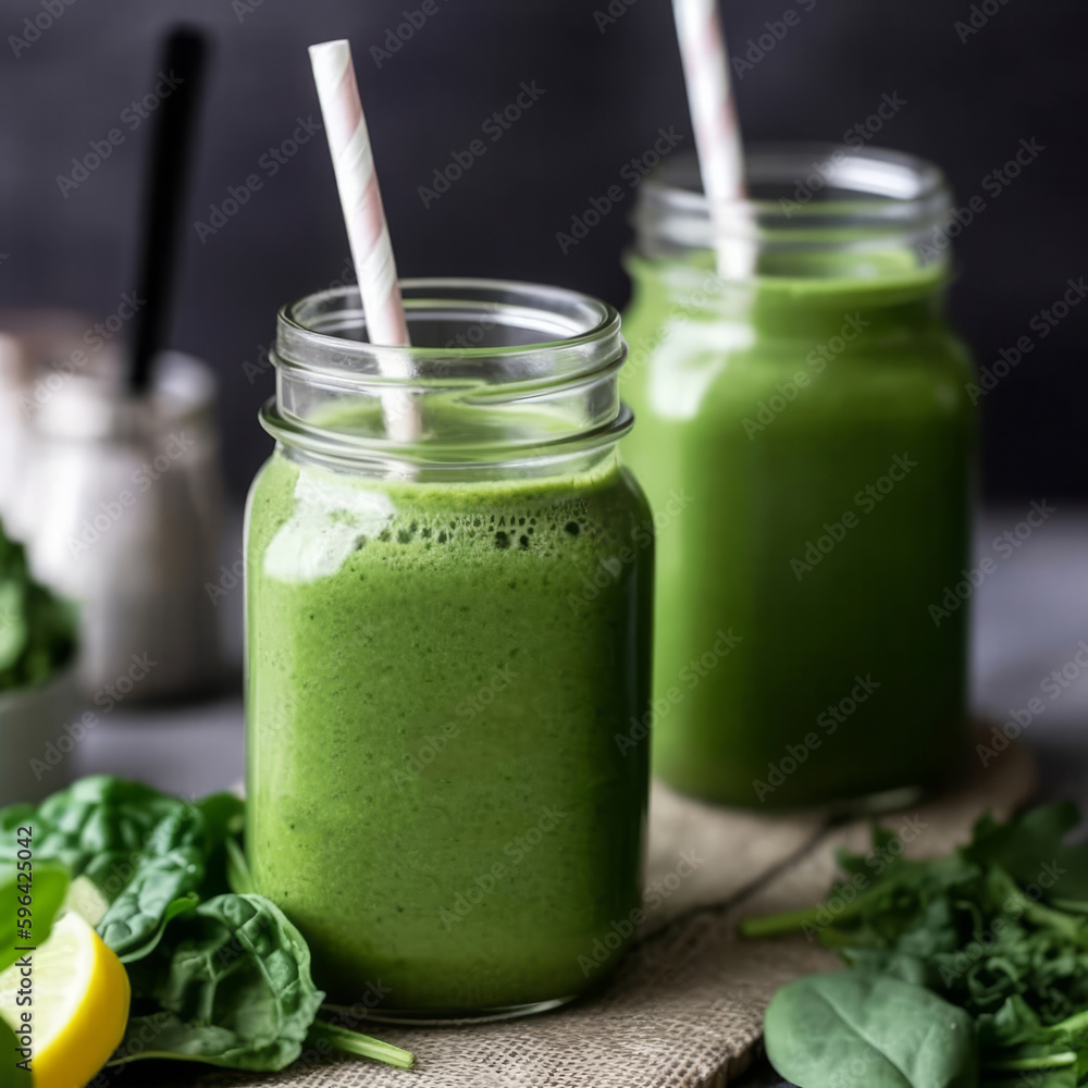 Green smoothie. Illustration Generative AI. Green smoothie. Illustration Generative AI.