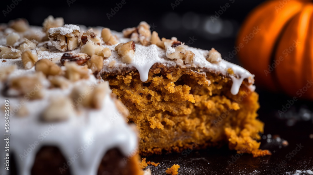 Fototapeta premium Pumpkin cake. Illustration AI Generative.