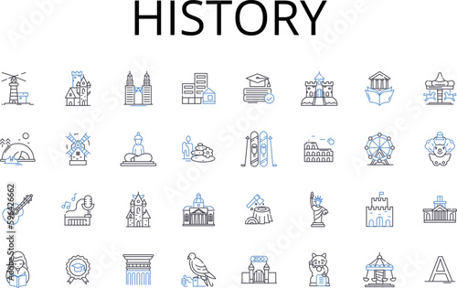 History line icons collection. Culture, Legacy, Tradition, Timeline, Chronology, Past events, Ancestral records vector and linear illustration. Anecdotal accounts,Chronicles,Folklore Generative AI