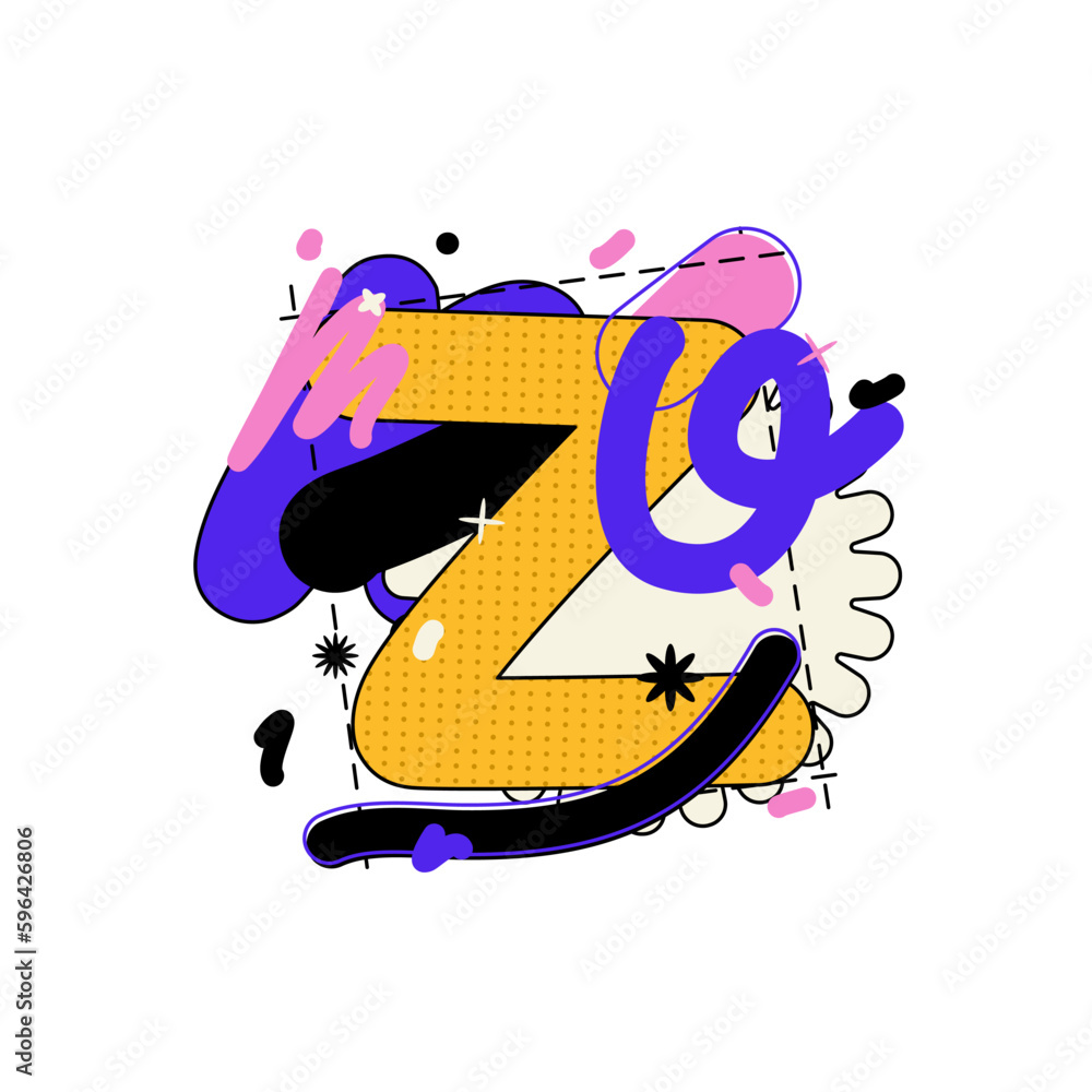 Latin alphabet vector illustration. English Letter Z. Type with hand