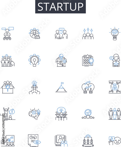 Startup line icons collection. New venture, Emerging business, Fresh company, Nascent enterprise, Prospective firm, Novel start-up, Original company vector and linear illustration. Generative AI