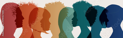Silhouette profile face group of men and women of diverse culture. People diversity. Racial equality anti-racism concept. Social inclusion.Gender equality.Multicultural society. Community