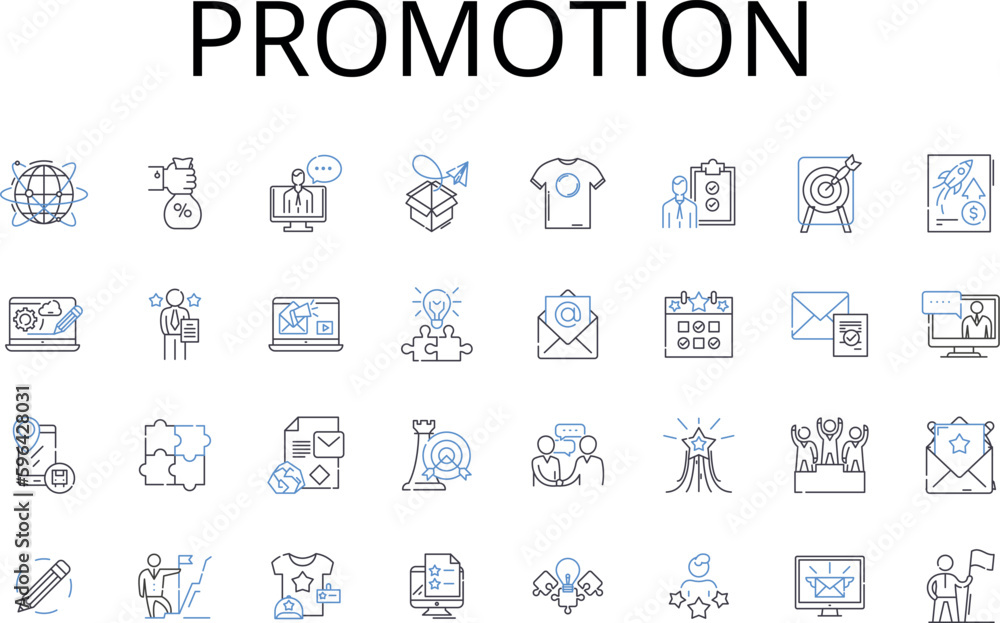 Promotion line icons collection. Advertisement, Marketing, Publicity, Exposure, Advancement, Propagation, Advocacy vector and linear illustration. Boost,Push,Branding outline signs set Generative AI