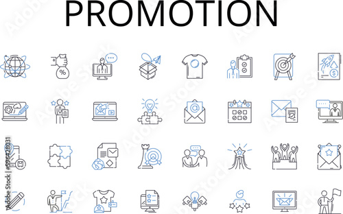 Promotion line icons collection. Advertisement, Marketing, Publicity, Exposure, Advancement, Propagation, Advocacy vector and linear illustration. Boost,Push,Branding outline signs set Generative AI