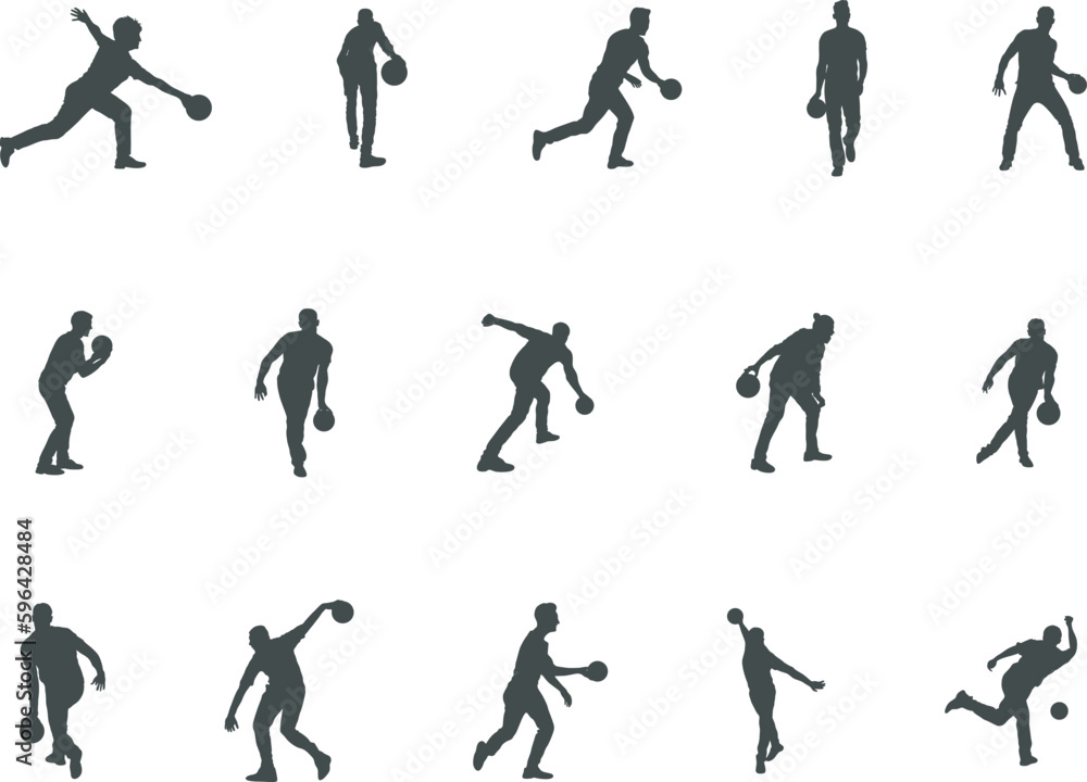 Bowling player silhouettes, Bowling people silhouettes, Bowling player SVG, Bowling player vector.