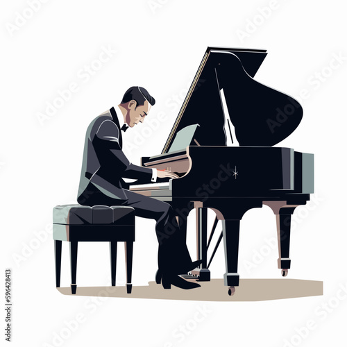 Man in Tuxedo Playing Grand Piano 