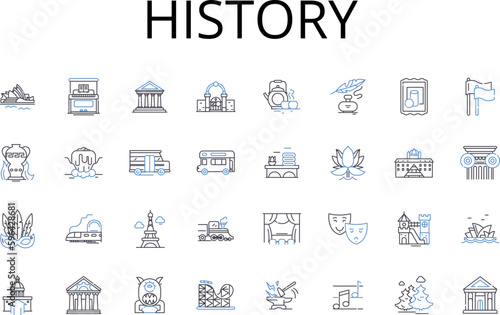 History line icons collection. Culture, Legacy, Tradition, Timeline, Chronology, Past events, Ancestral records vector and linear illustration. Anecdotal accounts,Chronicles,Folklore Generative AI