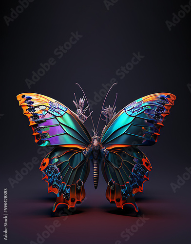  Colorful  butterfly with wings spread out , Generative AI illustration © Sandy Carrillo