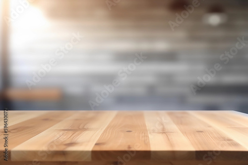 Fotografiet Wooden tabletop with blurred background for display or montage