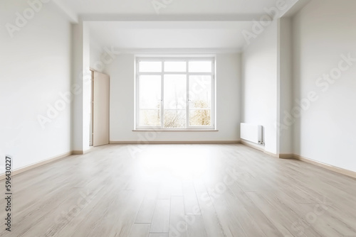 Empty room in a bright clean interior   White empty room with wooden floor