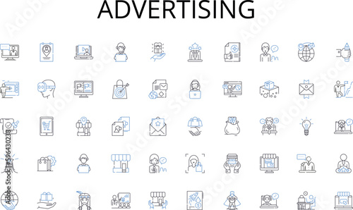 Advertising line icons collection. Strategy, Innovation, Leadership, Management, Organization, Efficiency, Analytics vector and linear illustration. Generative AI
