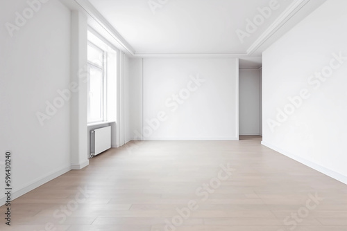 Empty room in a bright clean interior   White empty room with wooden floor