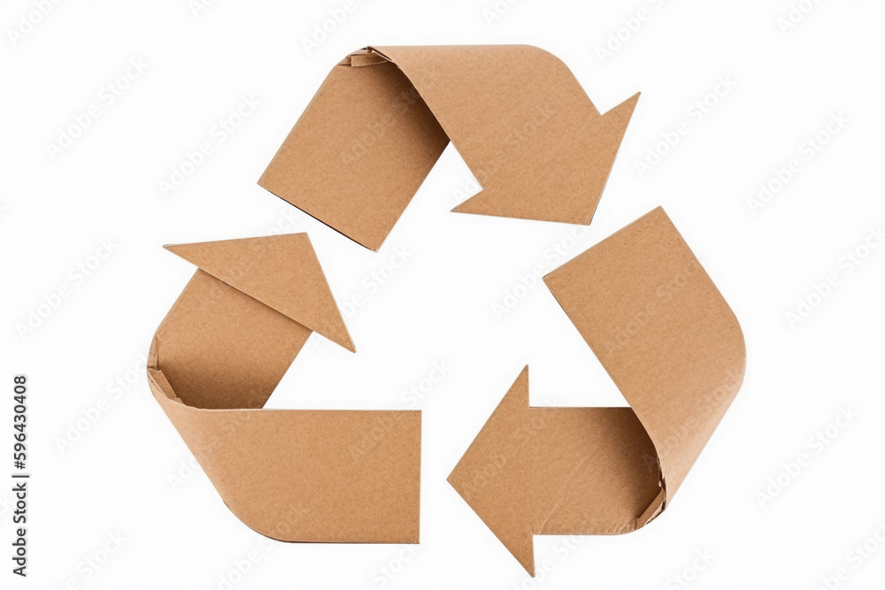 Recycling symbol made of cardboard isolated on white. Cardboard