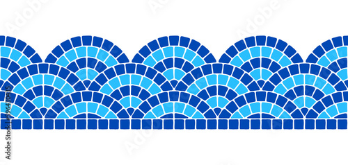 Ancient geometric mosaic seamless border. Decorative antique stone ornament.