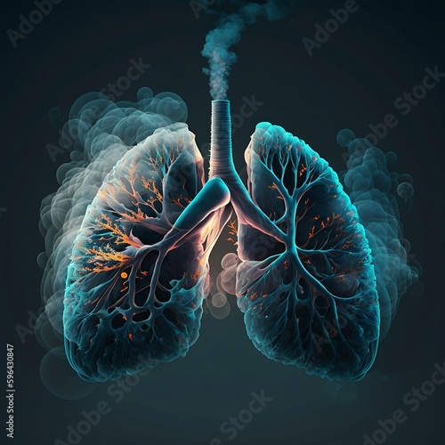 Gnerative AI, lungs with smoke, world no smoking day, unhealthy habit, medical health risk.