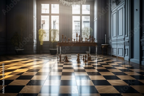 Chess-style flooring in a room. Generative AI