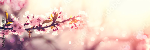 Spring background with beautiful blossoming Sakura branch. Generative AI. © julijadmi