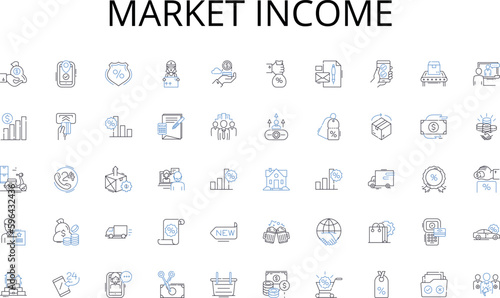 Market income line icons collection. Adventure, Relaxation, Sunshine, Exploration, Luxury, Escape, Getaway vector and linear illustration. Beach,Cruise,Safari outline signs set Generative AI