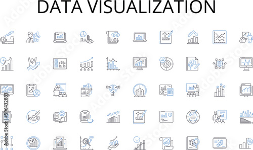 Data visualization line icons collection. Targeting, Banners, Clicks, Conversion, Impressions, Text, Social vector and linear illustration. Display,Popup,Video outline signs set Generative AI