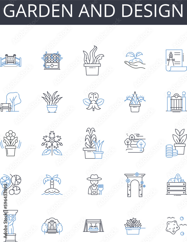 Garden and design line icons collection. Inspirational, Motivational, Aspirational, Iconic, Admirable, Exemplary, Exceptional vector and linear illustration. Esteemed,Respectable,Heroic Generative AI