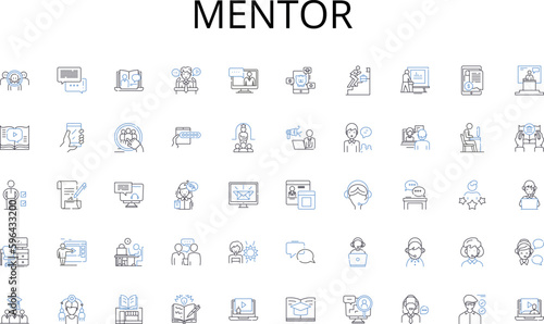Mentor line icons collection. Convenience, Variety, Savings, Accessibility, Speed, Security, Discounts vector and linear illustration. Reviews,Comparison,Shipping outline signs set Generative AI