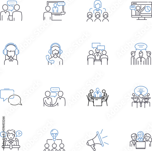 Socializing individuals line icons collection. Mingling, Nerking, Conversing, Bonding, Socializing, Minglers, Outgoing vector and linear illustration. Extroverted,Gregarious,Sociable Generative AI