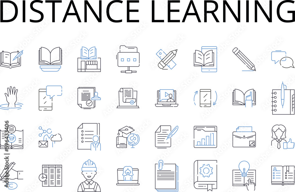 distance learning line icons collection. e-learning, virtual education, online schooling, remote instruction, web-based training, digital curriculum, internet tutoring vector and linear Generative AI distance learning line icons collection. e-learning, virtual education, online schooling, remote instruction, web-based training, digital curriculum, internet tutoring vector and linear Generative AI