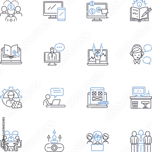 Staff management line icons collection. Recruitment, Training, Performance, Motivation, Recognition, Development, Delegation vector and linear illustration. Generative AI