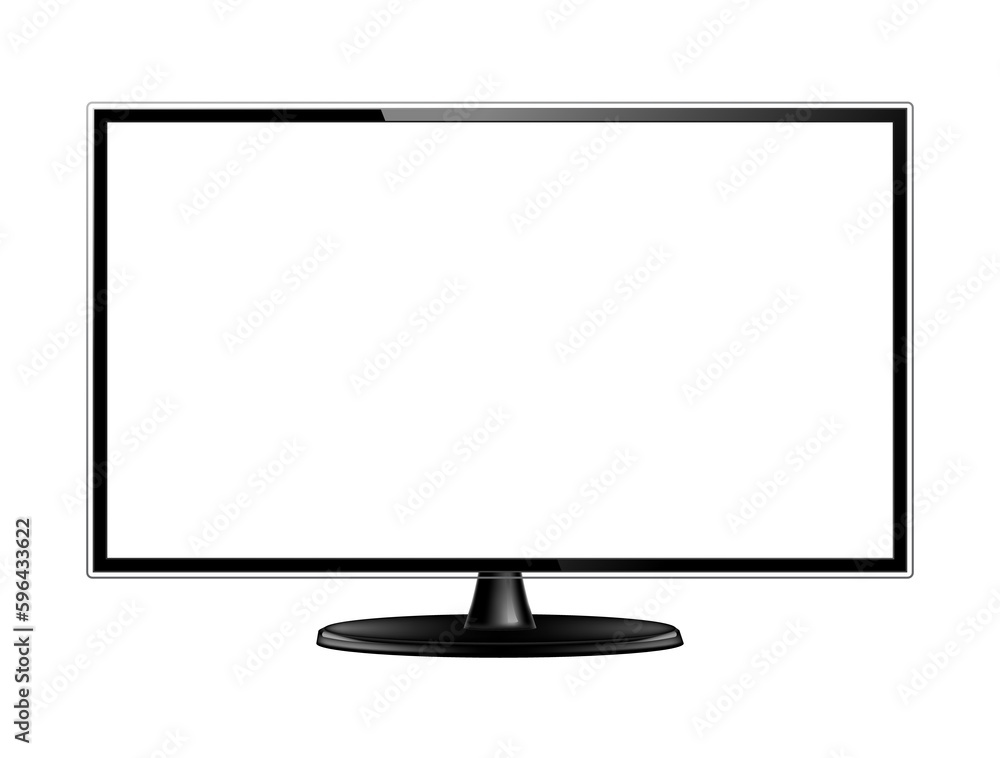 Realistic modern TV screen mock up. Large computer monitor display. Blank television template. Png clipart isolated cut out on transparent background - obrazy, fototapety, plakaty 