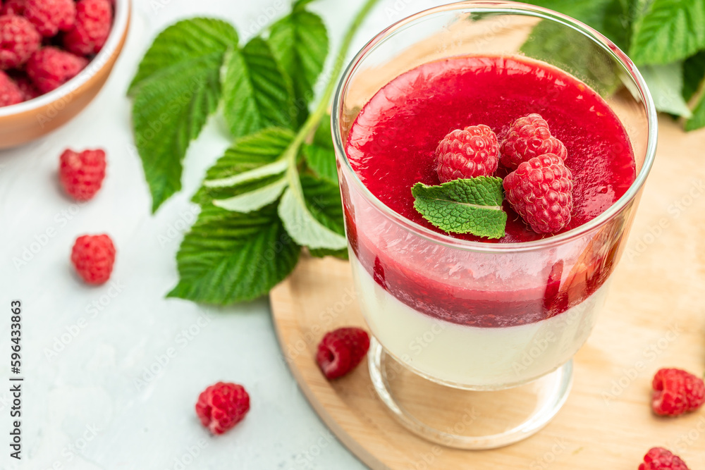 Raspberry jam with berry on light background. Homemade jam with raspberry. banner, menu, recipe place for text, top view Raspberry jam with berry on light background. Homemade jam with raspberry. banner, menu, recipe place for text, top view