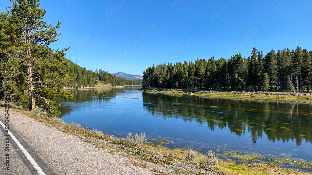Yellowstone river towards Hayden Valley in Yellowstone National Park