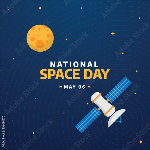 national space day celebration design template. space vector scene with rocket planet and space station icon design. space flat vector illustration.