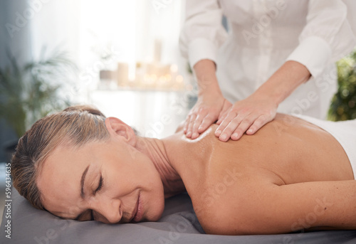 And now its me time. Shot of mature woman enjoying a relaxing back massage at a spa.