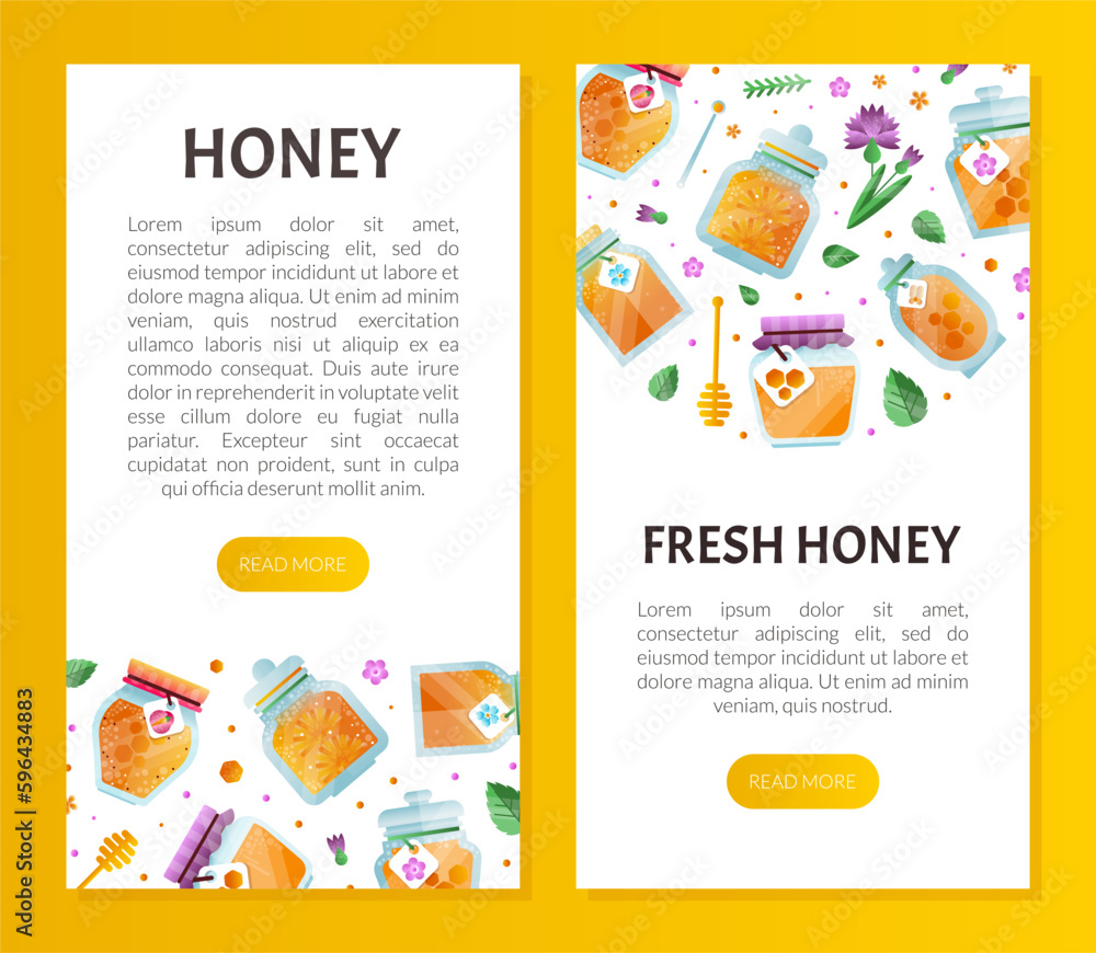 Honey Design with Pure and Natural Sweet Food from Sugary Nectar Vector Template