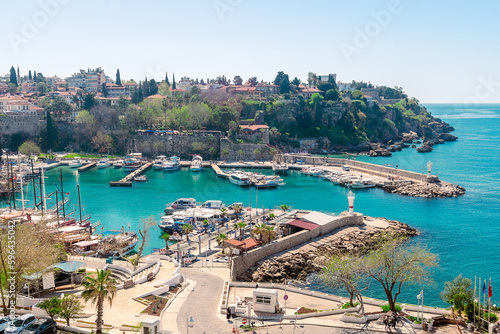 Panoramic view of harbor in Antalya Kaleici Old Town. Antalya, Turkey