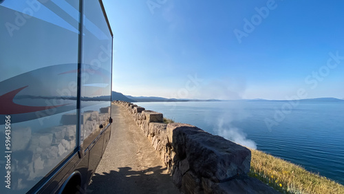 RV pullout at Steamboat Point and Yellowstone Lake in Yellowstone National Park