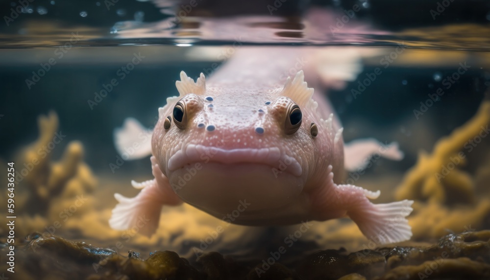 Under water cute axolotl salamnder baby with beautiful details generative ai Under water cute axolotl salamnder baby with beautiful details generative ai
