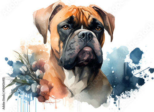 Illustration Portrait of Boxer Puppy. Cute dog isolated on white background.
