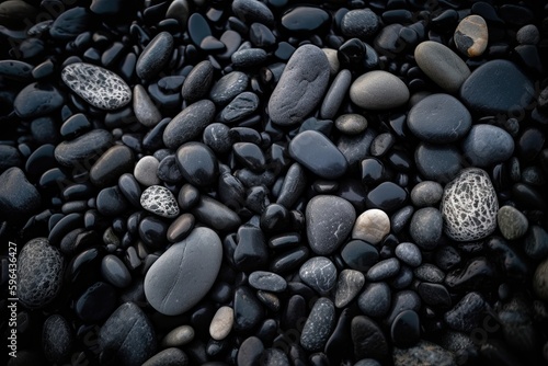 A Stunning Pebble Pattern: Closeup of Many Textured Stones Heaped on a Nature Background, Generative AI