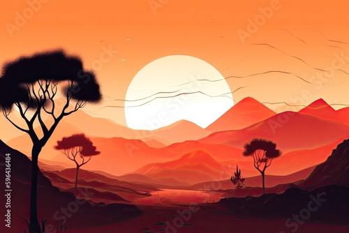 Beautiful Sunset with Refreshing Vibrant Colors  A Modern  Trendy Landscape Illustration. Generative AI