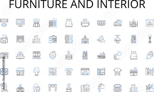 Furniture and interior line icons collection. Hierarchy, Departmentalization, Centralization, Decentralization, Integration, Segmentation, Functional vector and linear illustration. Generative AI