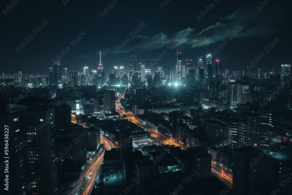 Urban nocturnal skyline. Generative AI
