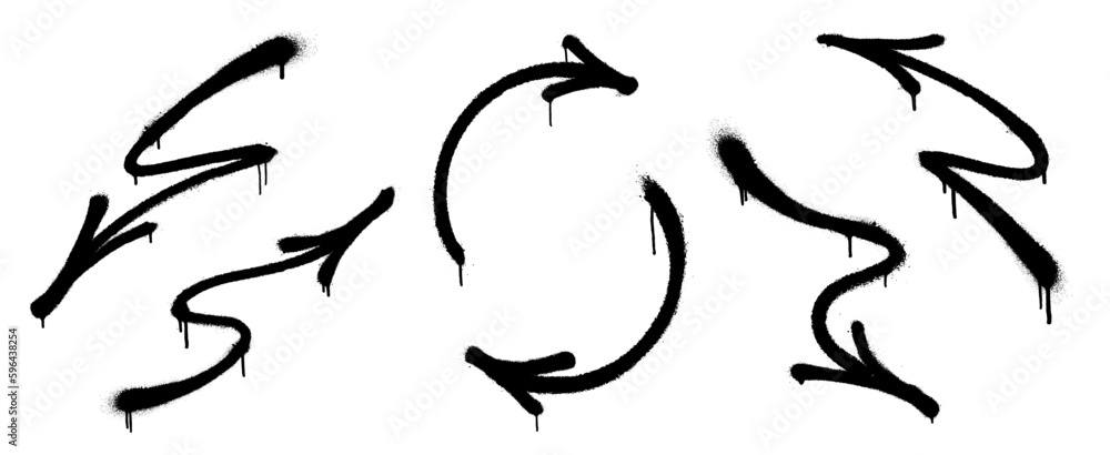 Fototapeta premium Graffiti arrow with overspray in black over white. Vector graffiti image