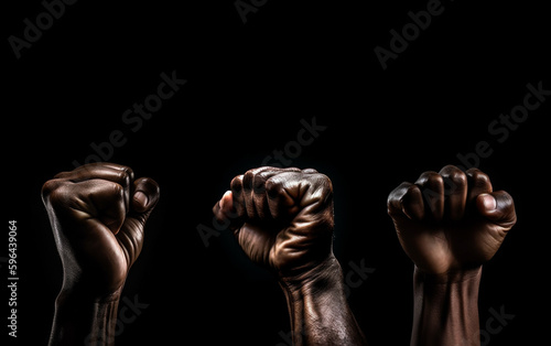 Black Clenched fist raised up, black lives matter, blackout tuesday, blackout week, racial injustice, black fist in air on black background, Fight racism. Human rights, fight, anti racism protest 