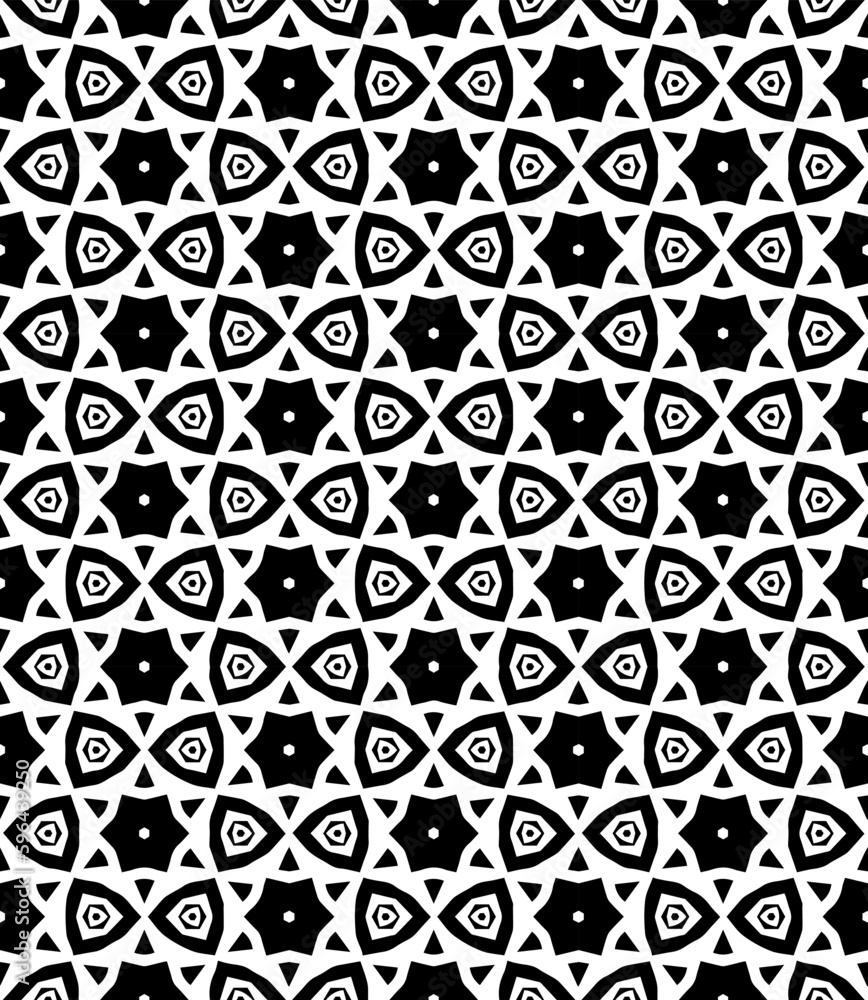 Black and white seamless abstract pattern. Background and backdrop. Grayscale ornamental design. Mosaic ornaments. Vector graphic illustration. EPS10.